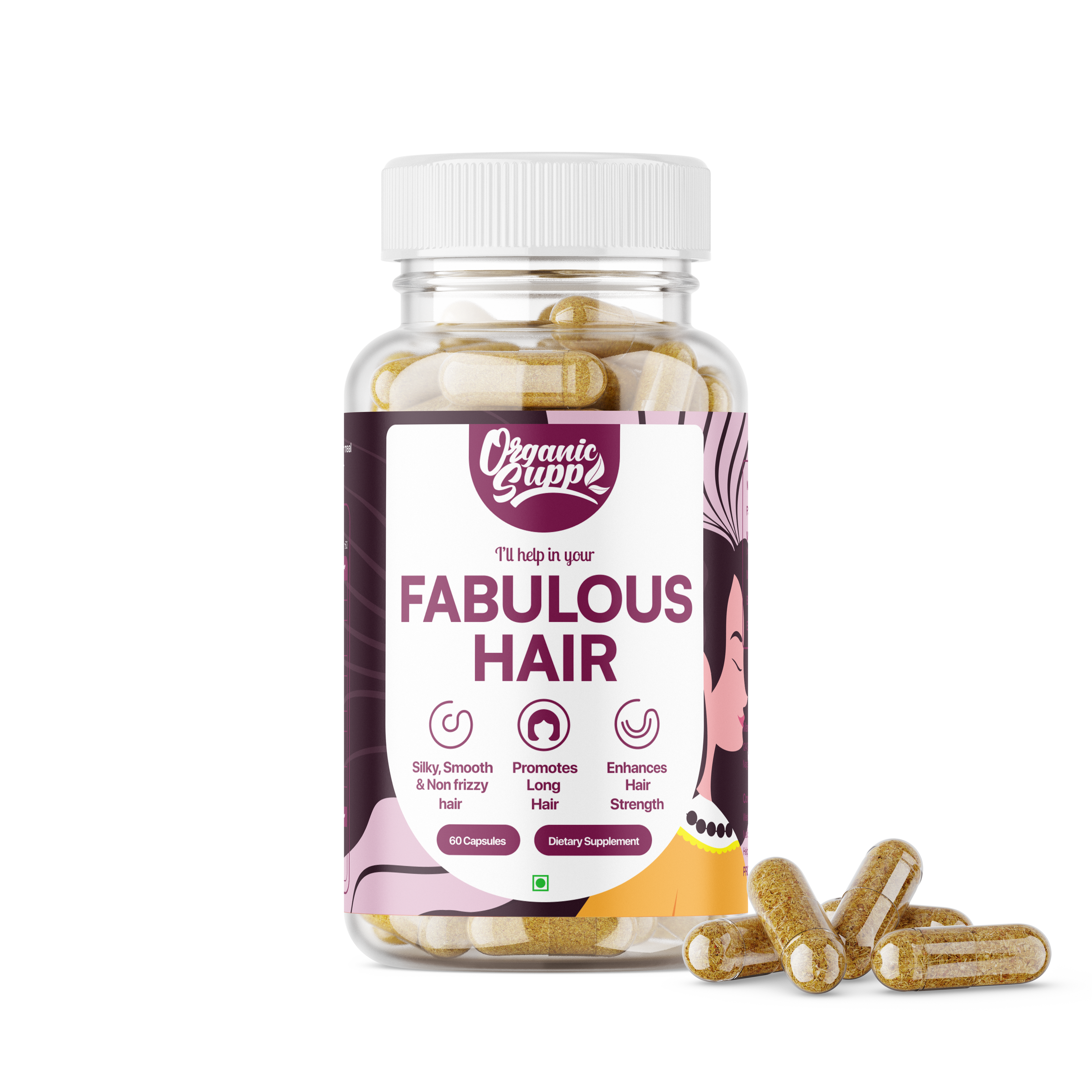 OrganicSupp Fabulous Hair Capsules - Ayurvedic Hair Growth & Hair Strength Support with Bhringraj, Amla & Manjistha